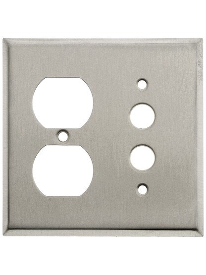 Classic Combo Push Button Switch / Duplex Cover Plate In Brushed Stainless.